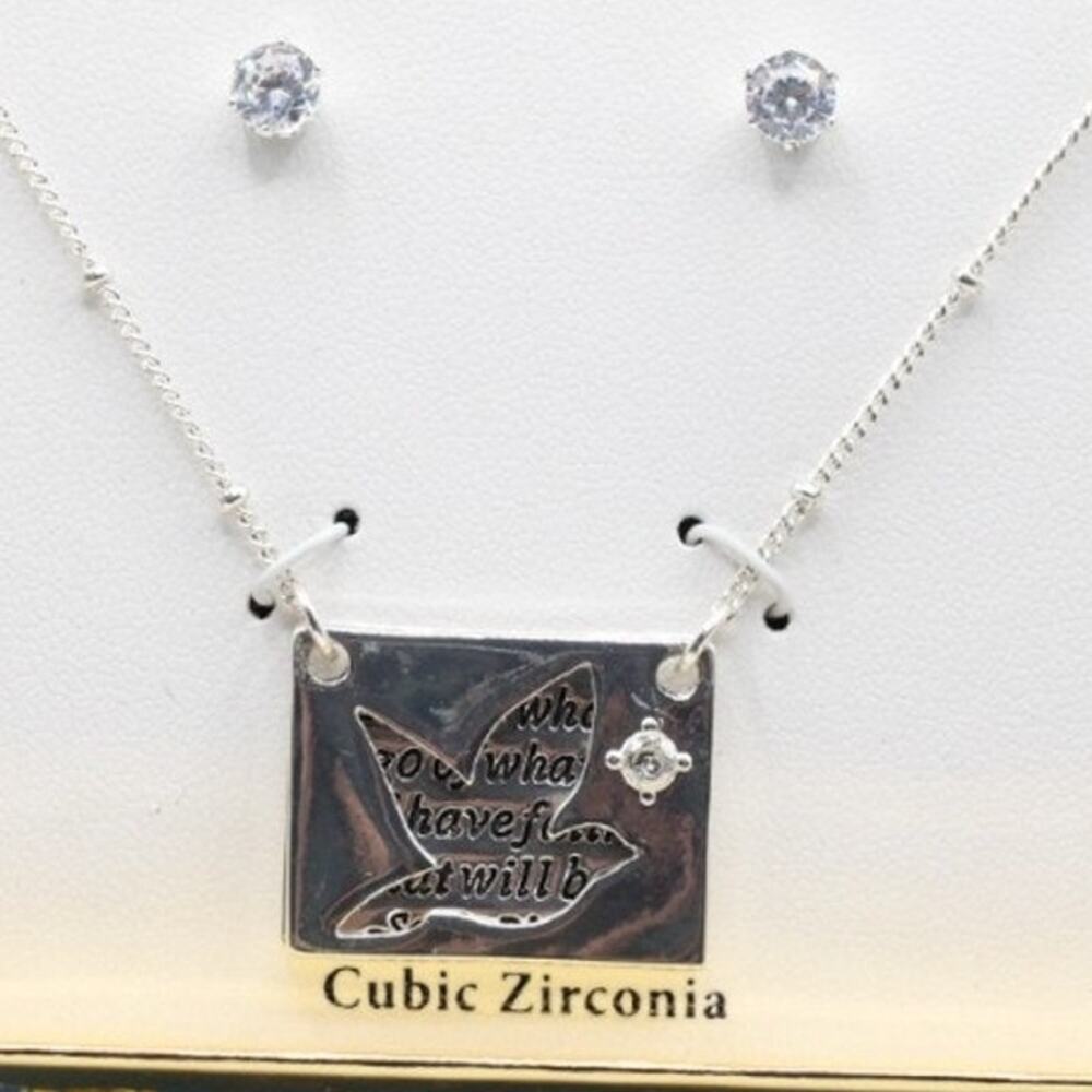 Silver Cubic Zirconia CZ Earrings Pendant Necklace Fashion Set ~ NEW
